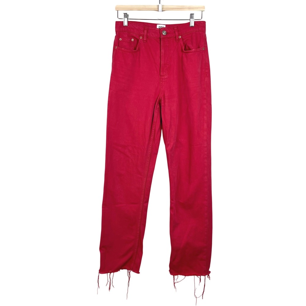 BDG‎ Urban Outfitters Pax Red High Rise Straight Leg Raw Hem Jeans Women W28 L32